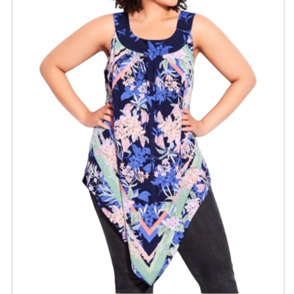 Avenue Floral Nicole Scarf Sleeveless Tunic Top Size 26/28
